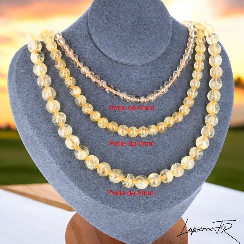 Collier Citrine, bijou femme en pierre naturelle, perles rondes dorées véritables, favorisant la vitalité, la confiance et la bonne humeur.