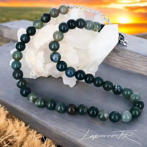 Collier pierre Agate Mousse naturelle – Harmonie & Sérénité