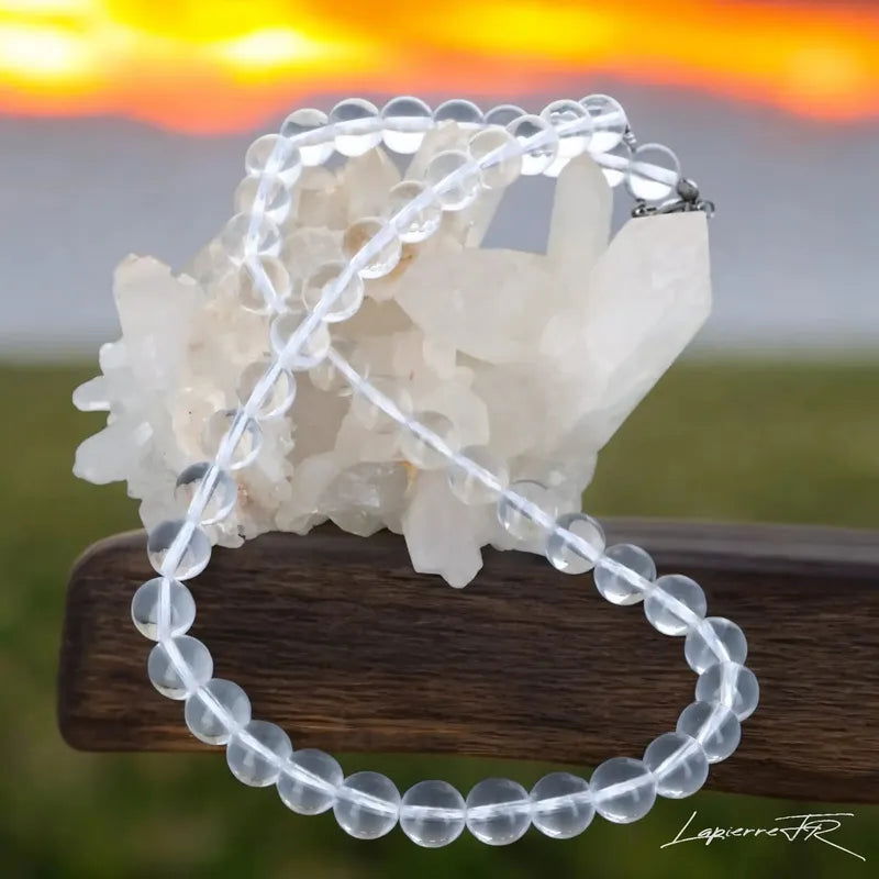 Bijou en Cristal de Roche naturelle, collier pour femme en perles rondes, pierre de lithothérapie amplificatrice d’énergie et de lumière.