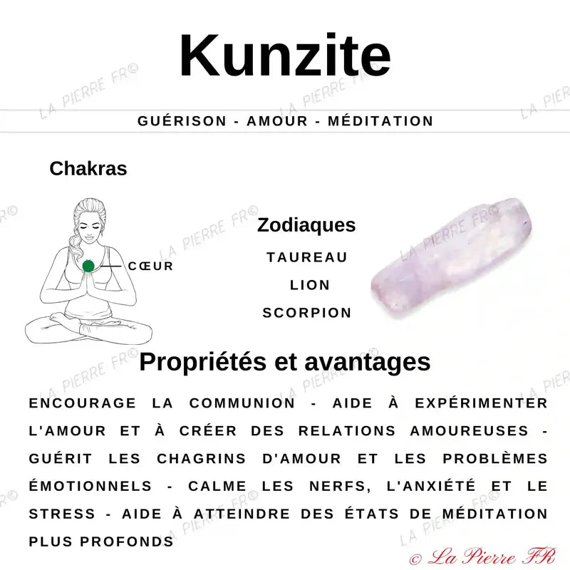 Vertus et propriétés de la Kunzite en lithothérapie — pierre naturelle d’amour, de calme et d’équilibre émotionnel.