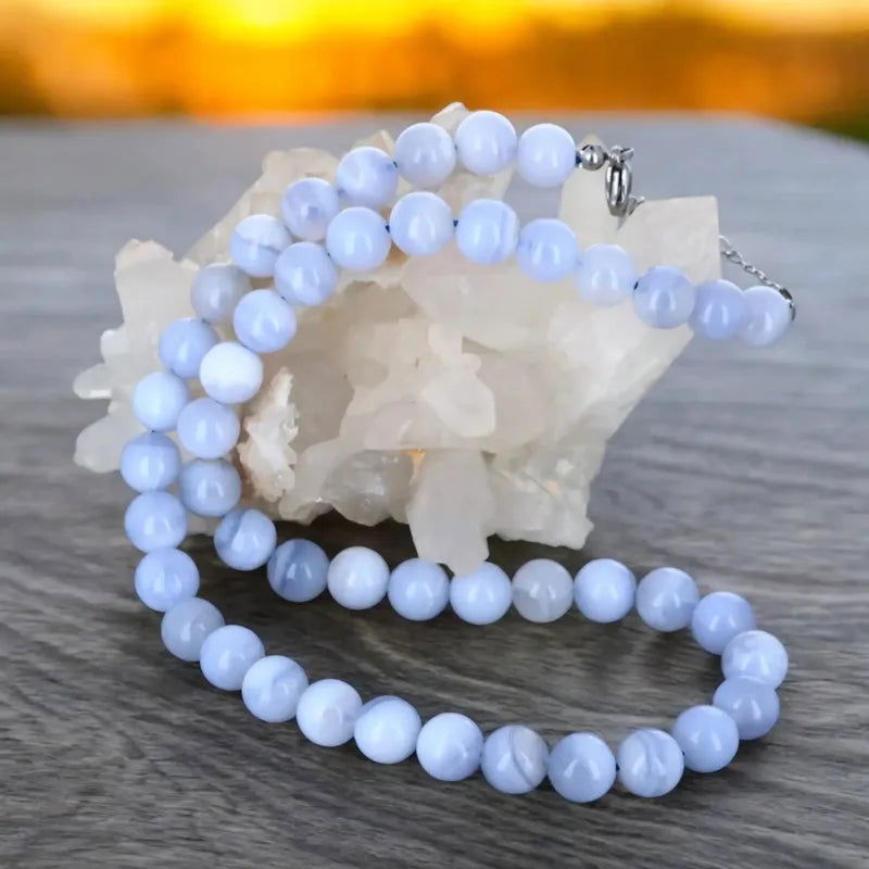 Collier Perles Bleues en Agate Dentelle Bleue, 4, 6 ou 8 mm