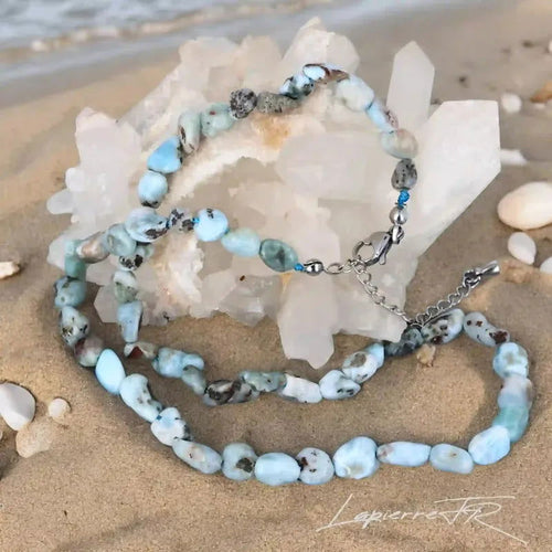 Collier pierres roulées Larimar naturel – Sérénité & Apaisement