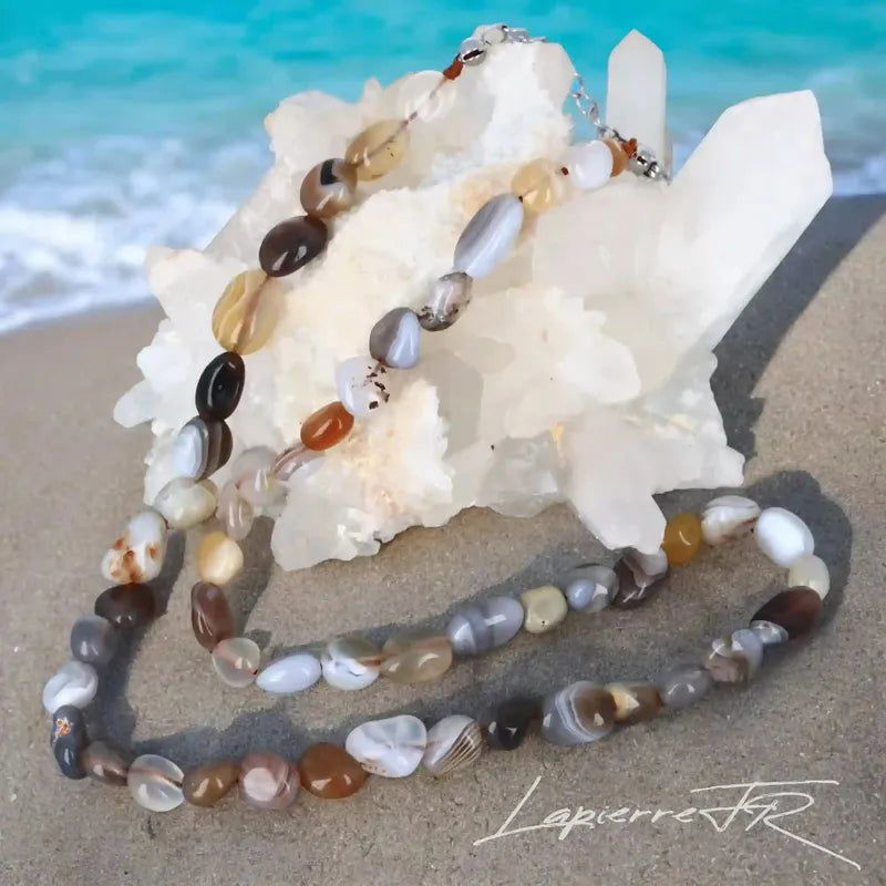 Collier pierres roulées Agate naturelle – Équilibre & Protection