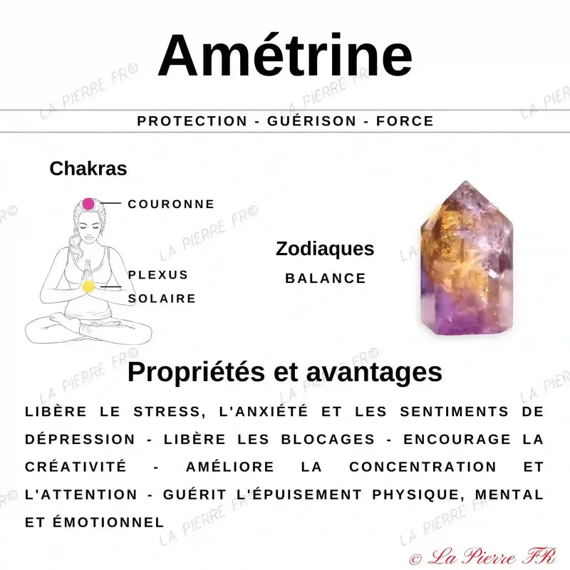 Collier en pierres roulées d'Amétrine porté, pierre naturelle bicolore violet et jaune pour femme et homme