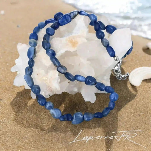 Collier pierres roulées Cyanite Bleue naturelle – Alignement & Communication