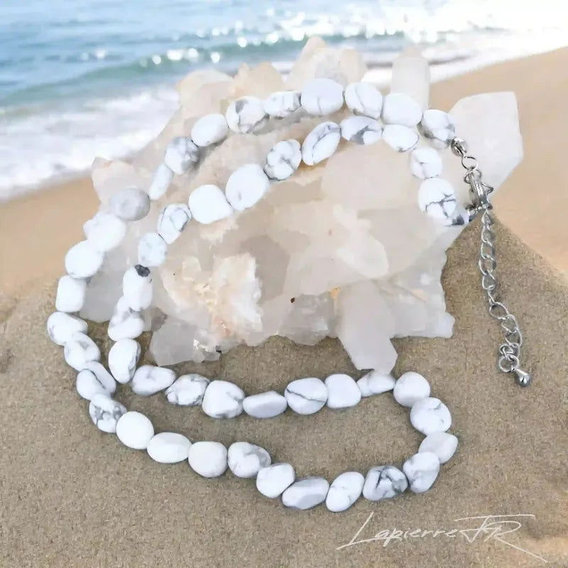 Collier pierres roulées Howlite Blanche naturelle – Patience & Sérénité