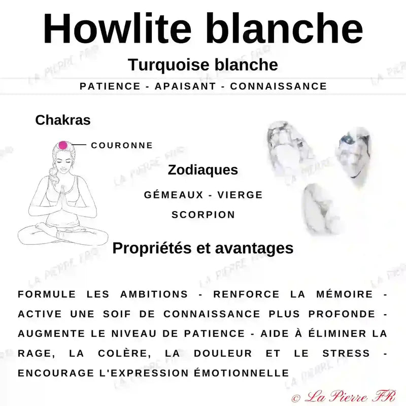 Collier en pierres roulées de Howlite Blanche porté, pierre naturelle blanche marbrée pour femme et homme