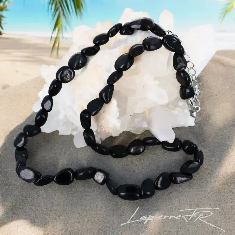 Collier pierres roulées Hypersthène naturelle – Ancrage & Concentration