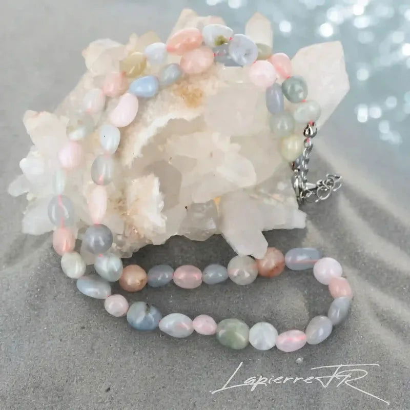Collier pierres naturelles en Morganite - La Pierre FR