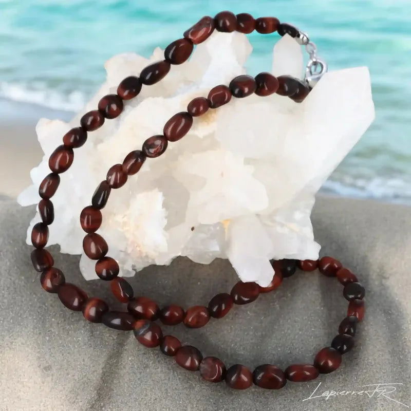 Collier pierres roulées Œil de Taureau naturel – Courage & Action