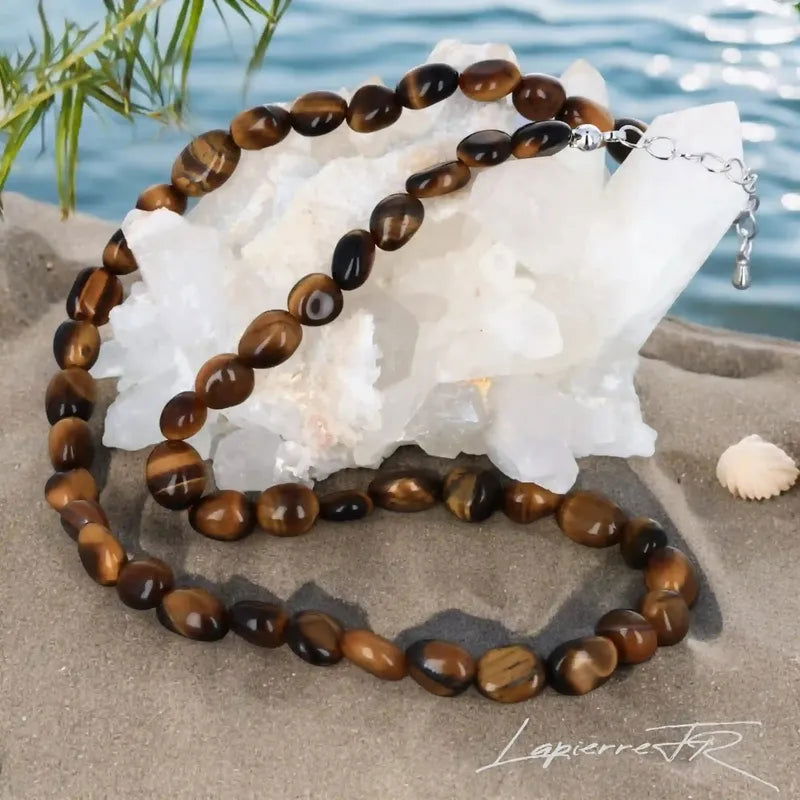 Collier Œil De Tigre - Pierres Naturelles - Classique Réglable - Ailes D'anges