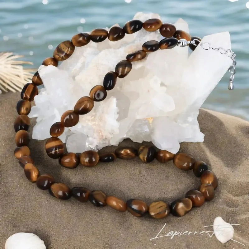 Collier Femme œil De Tigre Naturel - 2 Colliers Empilables Ras De Cou, Perles Et Pendentif, Cadeau Idéal Pour Fille, Copine, Mère - 3