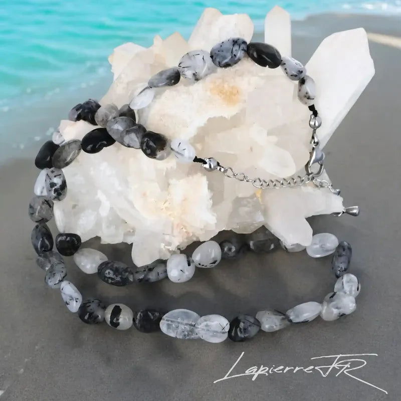 Collier Pierre de Protection en Quartz Tourmaline Noire, Ras de Cou Roulé