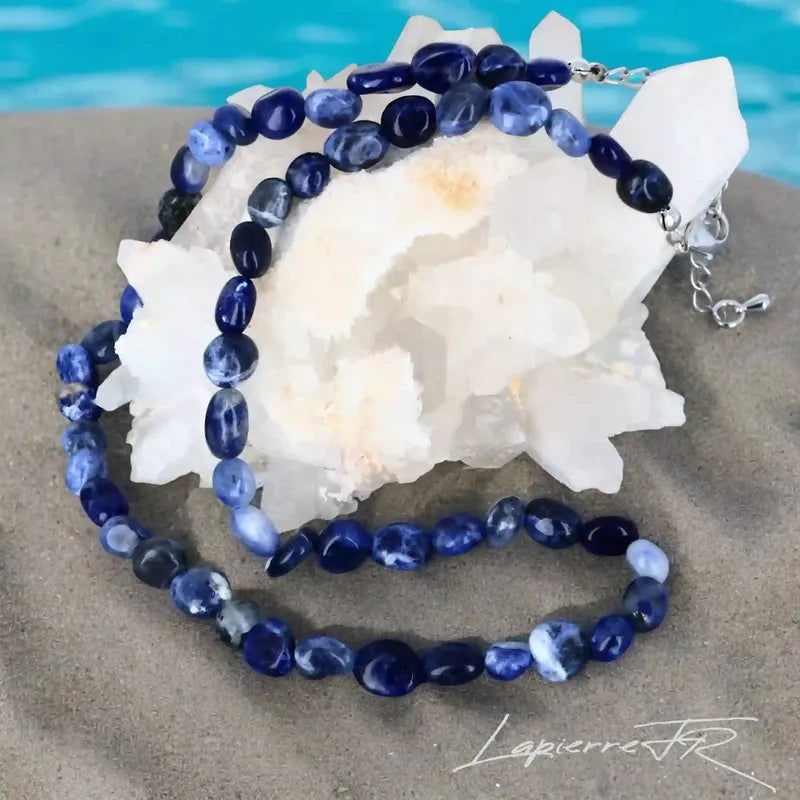 Collier pierres naturelles en Sodalite - La Pierre FR