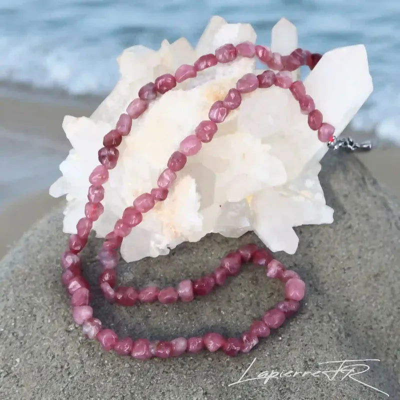 Collier pierres roulées Tourmaline Rose naturelle – Amour & Réconciliation