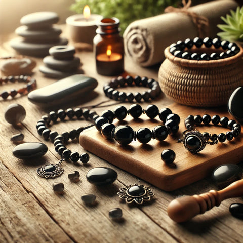 Bracelet et bague en Onyx Noir utilisés pour la protection et la maîtrise de soi