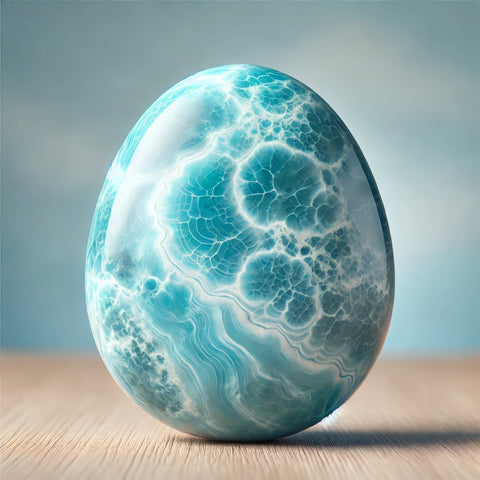 Pierre de Larimar polie montrant ses motifs uniques bleu et blanc