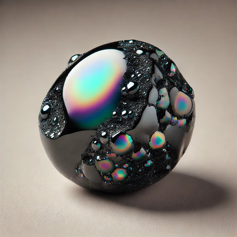 Obsidienne Œil Céleste brute révélant ses reflets irisés arc-en-ciel