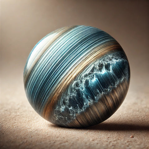 Pierre d'Œil de Faucon polie montrant ses fibres chatoyantes bleu-gris