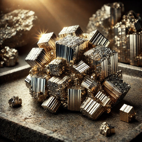 Cristaux de Pyrite bruts montrant leur forme cubique et leur éclat doré