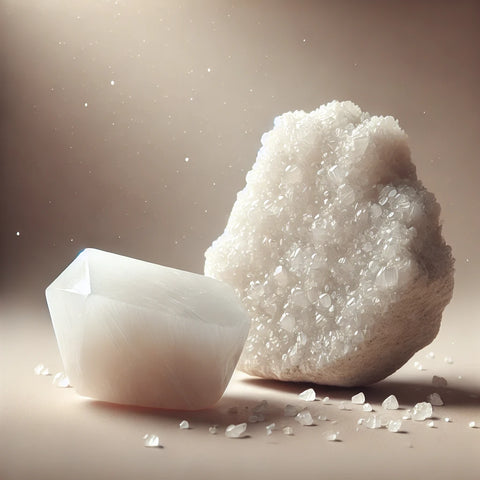 Onyx blanc brut et poli sur un fond neutre