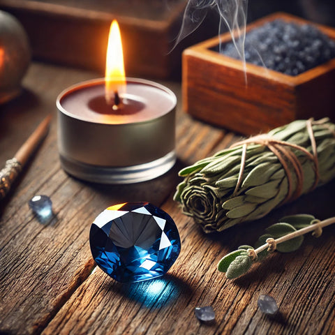 Purification d'un Saphir bleu avec de la sauge
