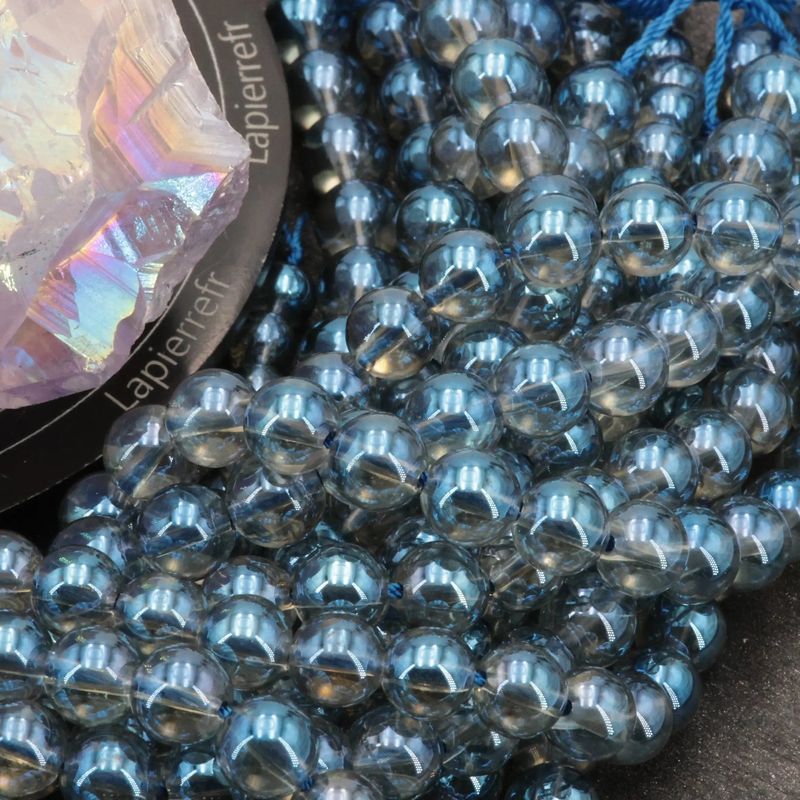 Fil de perles Aqua Aura bleu ronde 6mm 8mm | Perle pierre naturelle ronde et lisse | Gemmes - La Pierre FR