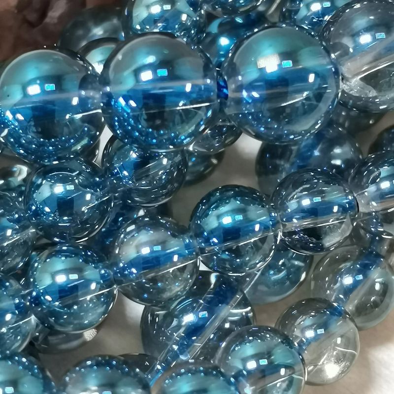 Fil de perles Aqua Aura bleu ronde 6mm 8mm | Perle pierre naturelle ronde et lisse | Gemmes - La Pierre FR