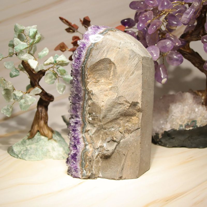Druse d'Améthyste d'Uruguay compacte, amas de quartz violet pour console et étagère