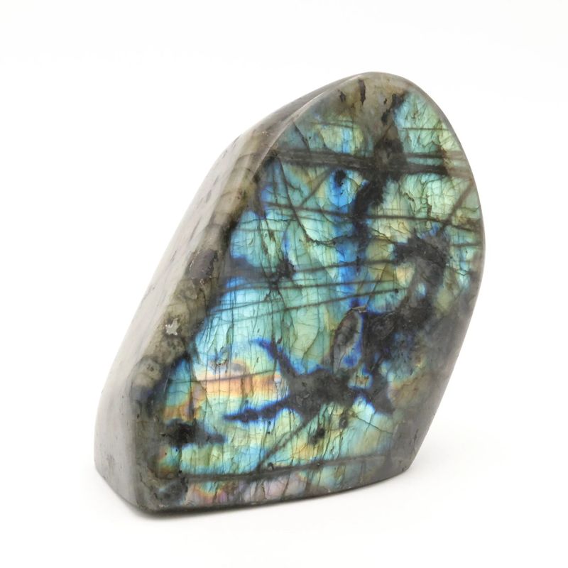 Bloc de Labradorite de Madagascar de 1,024 kg, pierre naturelle aux reflets bleu-vert chatoyants