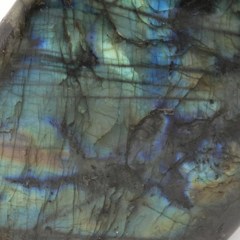 Pièce polie de Labradorite de Madagascar, jeux de lumière bleutés, minéral naturel