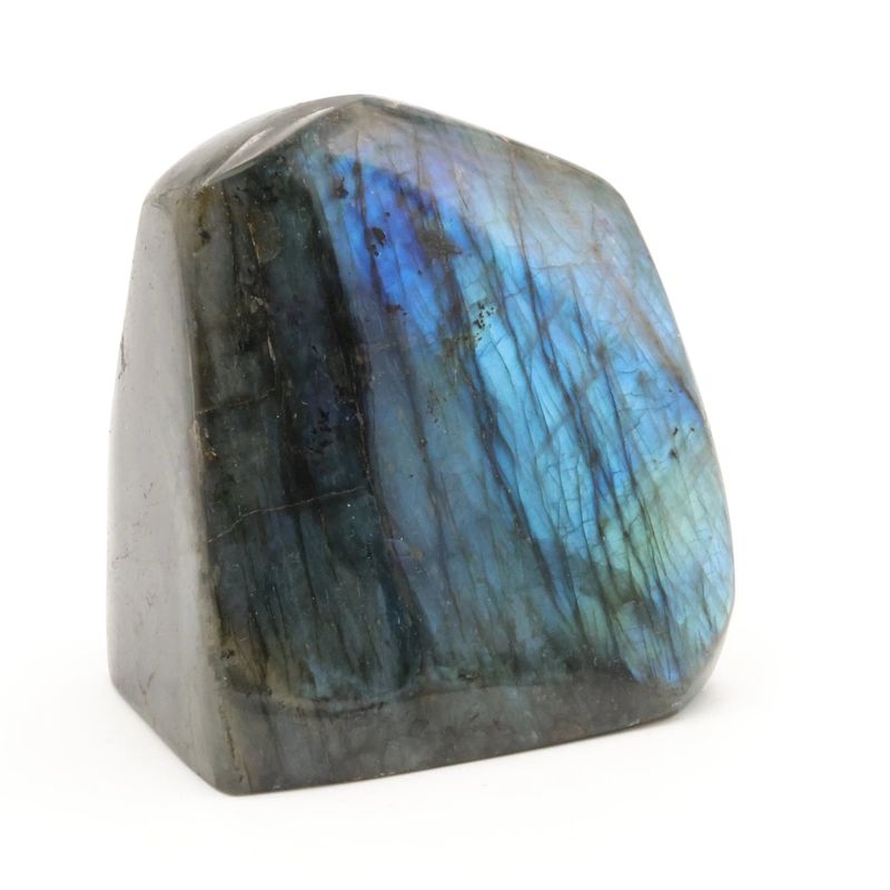 Bloc de Labradorite de Madagascar de 1,076 kg, pierre naturelle aux reflets bleu-vert chatoyants