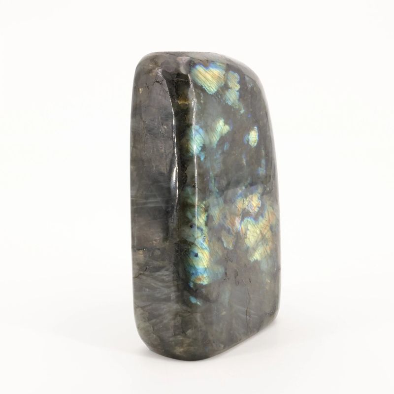Bloc de Labradorite de Madagascar de 1,474 kg, pierre naturelle aux reflets bleu-vert chatoyants