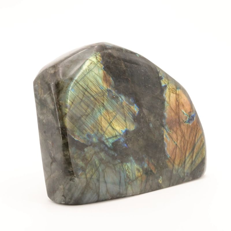 Bloc de Labradorite de Madagascar de 2,4 kg, pierre naturelle aux reflets bleu-vert chatoyants