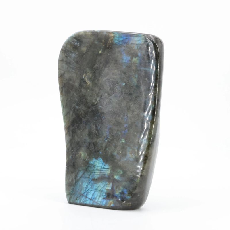 Bloc de Labradorite de Madagascar de 3,846 kg, grande pierre naturelle aux reflets bleus chatoyants