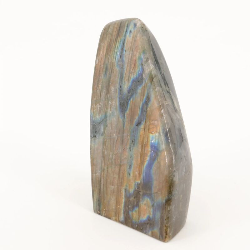 Bloc de Labradorite de Madagascar de 496 g, pierre naturelle aux reflets bleu-vert chatoyants