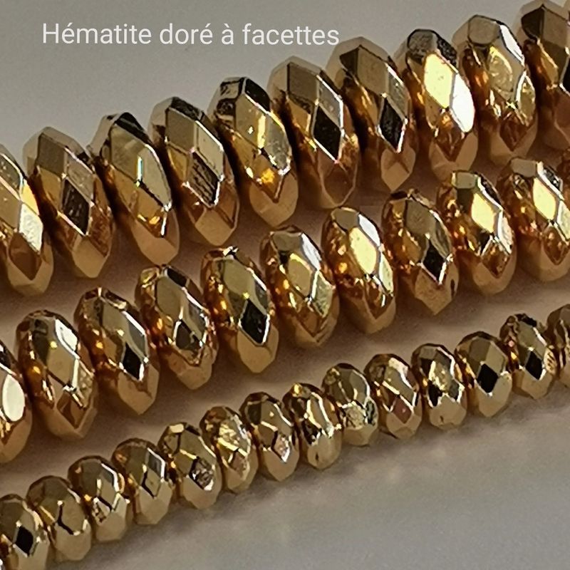 Lot de 100 perles rondelles d'hématite facettée doré de 4 mm,100 perles de 6 mm, 50 perles de 8 mm au choix, perles espacement facettée doré