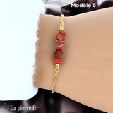 Bracelet en pierre Jaspe Rouge sur chaîne dorée