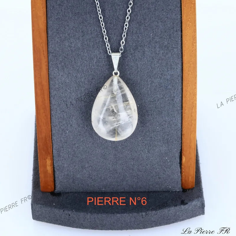 Quartz Rutile en goutte, inclusions de rutile doré, pendentif en pierre naturelle de lithothérapie