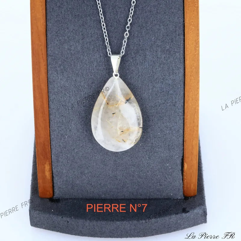 Pendentif Quartz Rutile poli, reflets des aiguilles dorées, pierre naturelle du Brésil pour collier