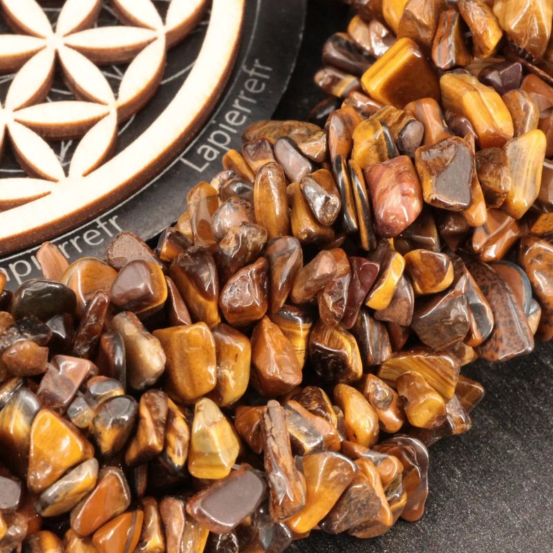Perles Oeil de Tigre en pierre naturelle baroque sur fil de 36 cm pour la création de bijoux