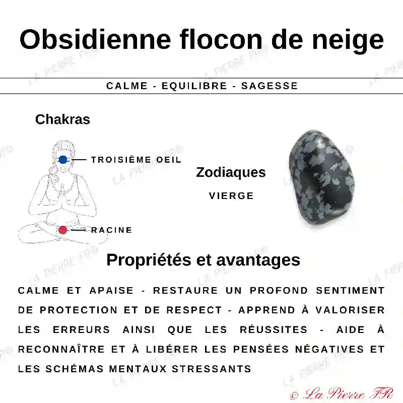 Pendentif Cœur Obsidienne Flocon de Neige Naturelle pendentif pierre obsidienne