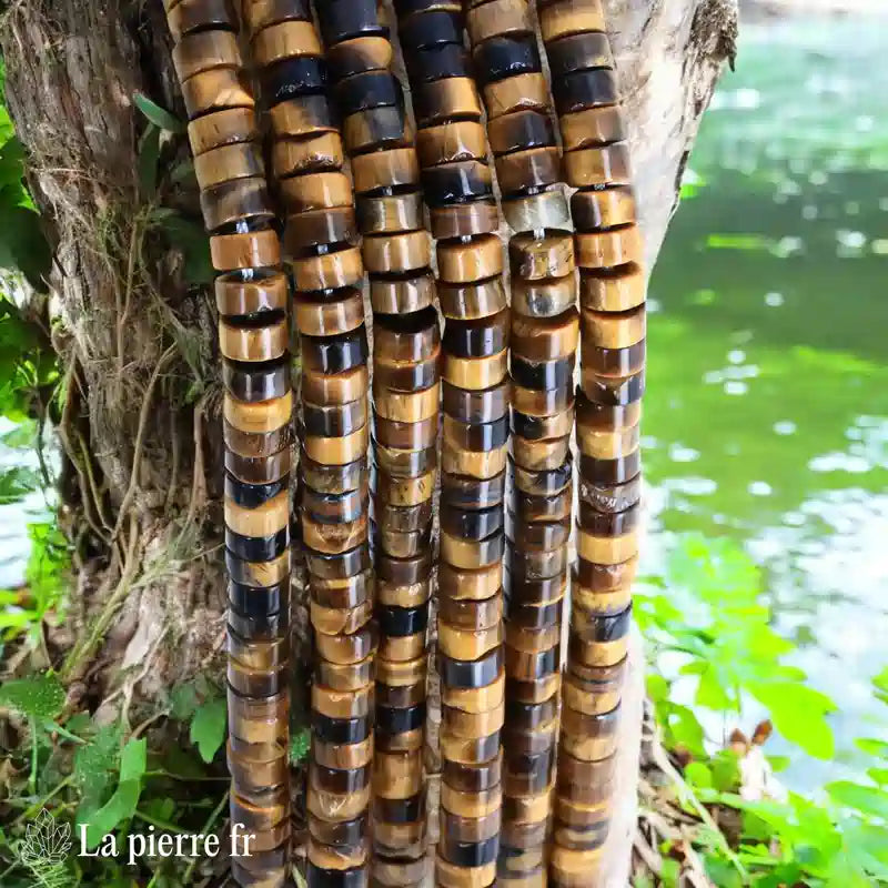 Oeil de Tigre : Perles Heishi en pierre naturelle 6mm – Fil de 36cm pour la création de bijoux