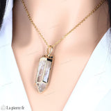 Pendentif Pointe Biterminée Cristal De Roche Et Pierre De Lune Arc En Ciel A Acier Inoxydable Pendentif Pointe Biterminée Cristal De Roche Et Pierre De Lune Arc En Ciel A Acier Inoxydable