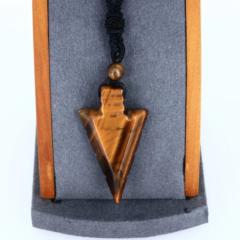 Collier-Pendentif en pierre Œil de Tigre en Pointe de Flèche | La Pierre Fr