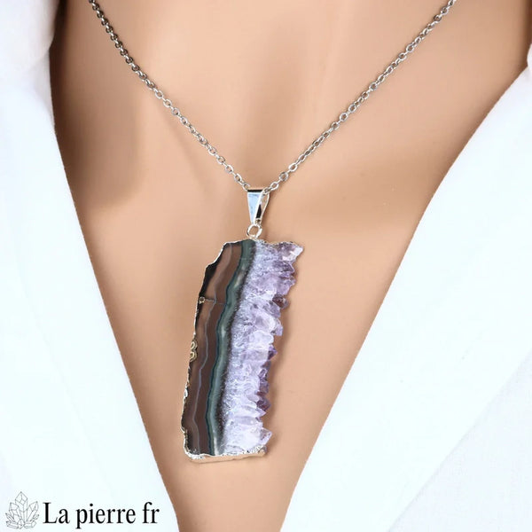 Collier - Pendentif Tranche Améthyste - Pierre de Lithothérapie | La Pierre Fr