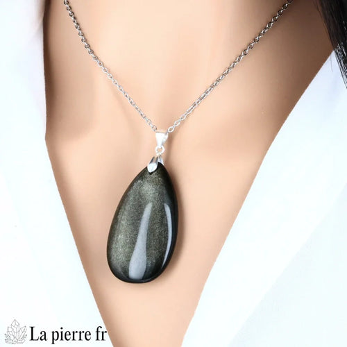 Pendentif Obsidienne Dorée Naturelle Forme Goutte