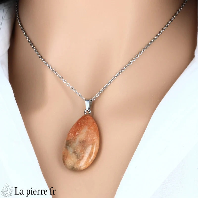 Pendentif goutte en pierre Aventurine Orange, bijou de lithothérapie.
