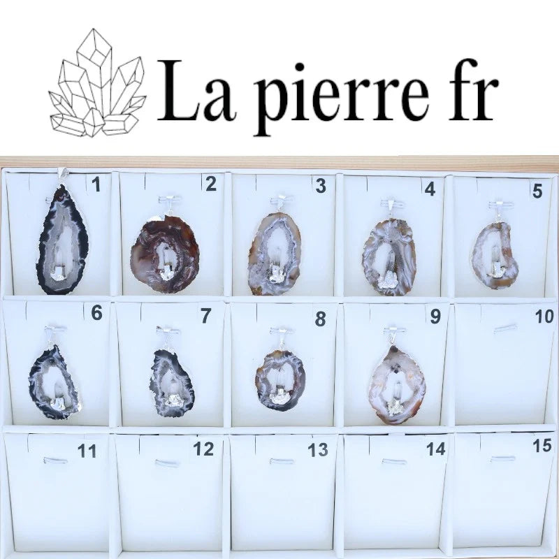 Pendentif Tranche de Géode et Cristal de Roche - Amplification Énergétique