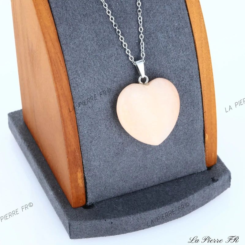 Bijou en pierre naturelle : pendentif cœur aventurine rose